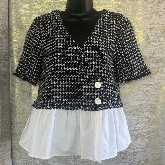 Zara Black and White Cuerpo Combinnado Contrast Tweed Top Size S - Picture 5 of 17